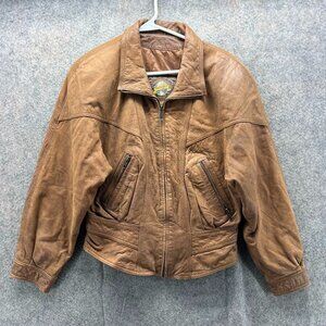 Adventure Bound Leather Jacket Womens Small Brown Western Full Zip Vintage 80s